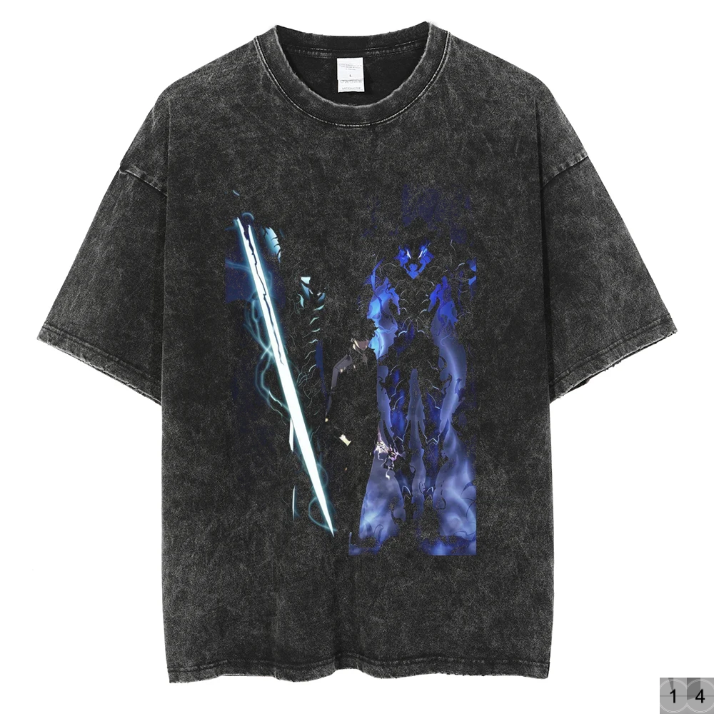 Solo Leveling Vintage Streetwear Graphic Print Tops Harajuku Loose Short Sleeve Tees