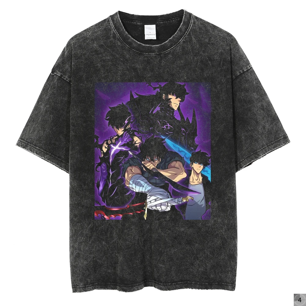 Solo Leveling Vintage Streetwear Graphic Print Tops Harajuku Loose Short Sleeve Tees