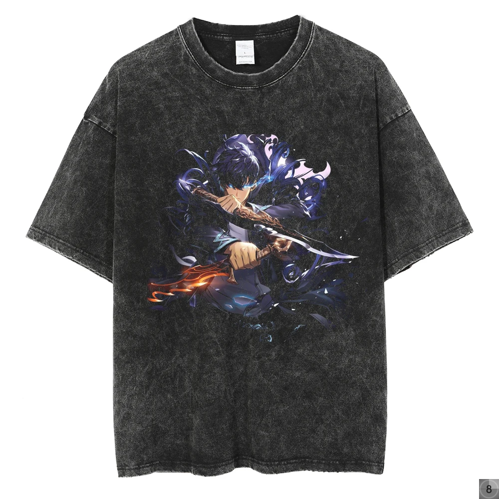 Solo Leveling Vintage Streetwear Graphic Print Tops Harajuku Loose Short Sleeve Tees